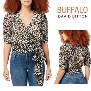 Buffalo David Bitton Natala Printed Ruched-Sleeve Top